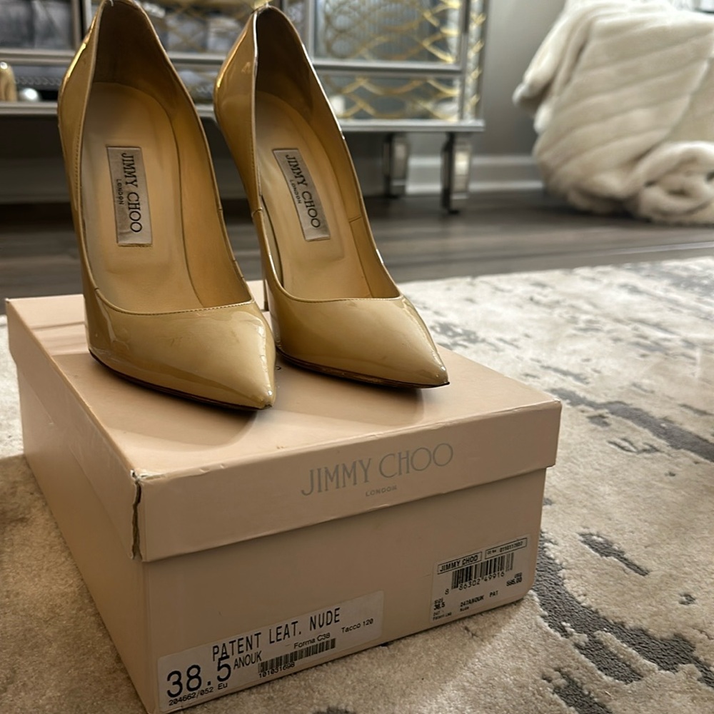 Jimmy Choo Anouk Patent Leather Nude 38.5